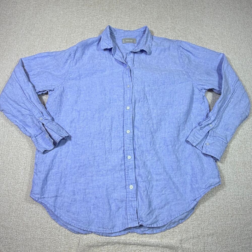Everlane Women 14 Blue 100% Linen Button Front Long Sleeve Sustainable Shirt Top